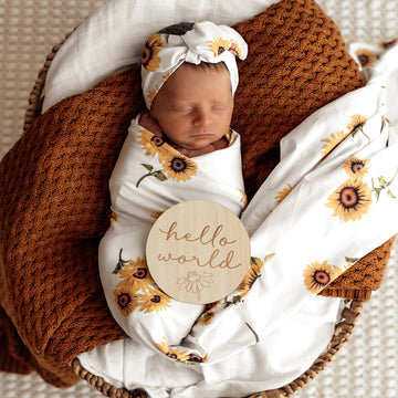 Baby Jersey Wrap and Top Knot Set - Sunflower